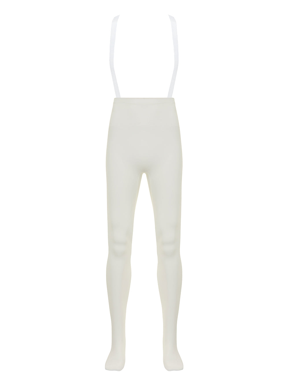 Eleve dancewear Ryan Tights with Suspenders in Soft White, front view. 