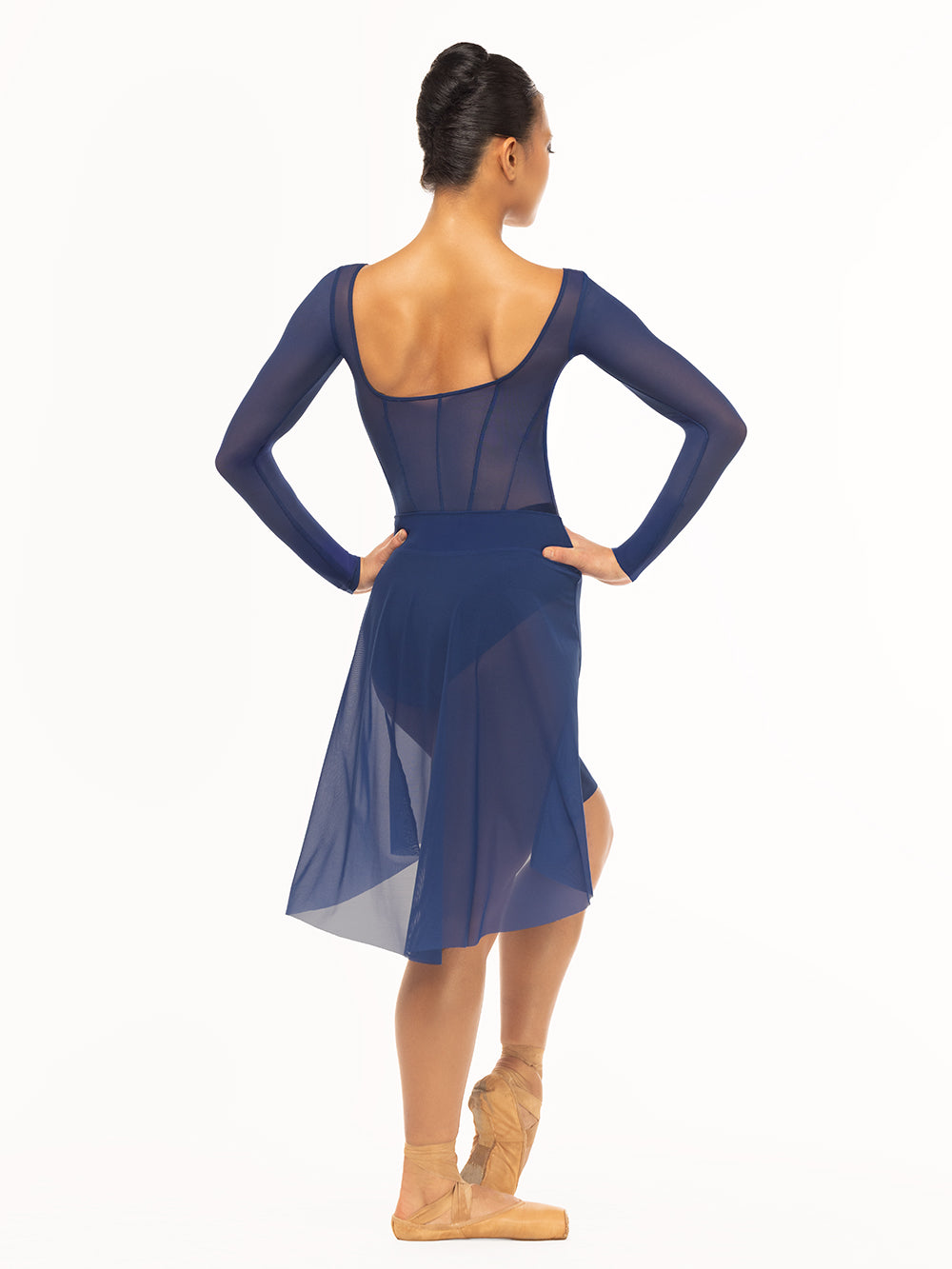 Eleve Dancewear Diana Leotard Kids in Sapphire Velvet color, full body back view.