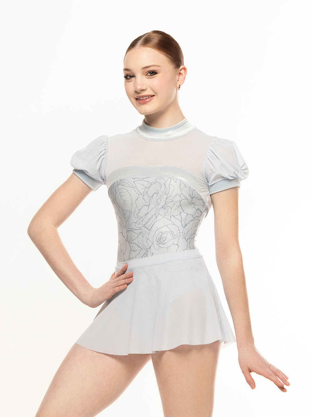 Eleve Dancewear Grace Leotard Kids in Stencil Flowers print color, front view