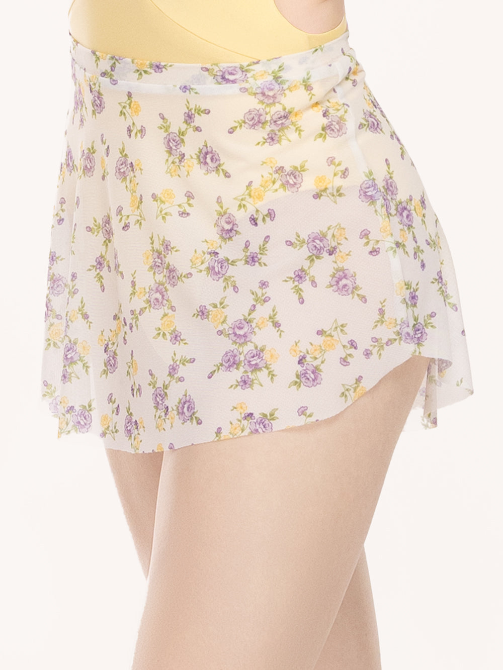Eleve Dancewear Tulip Skirt in Violetta print, close front view of the skirt.