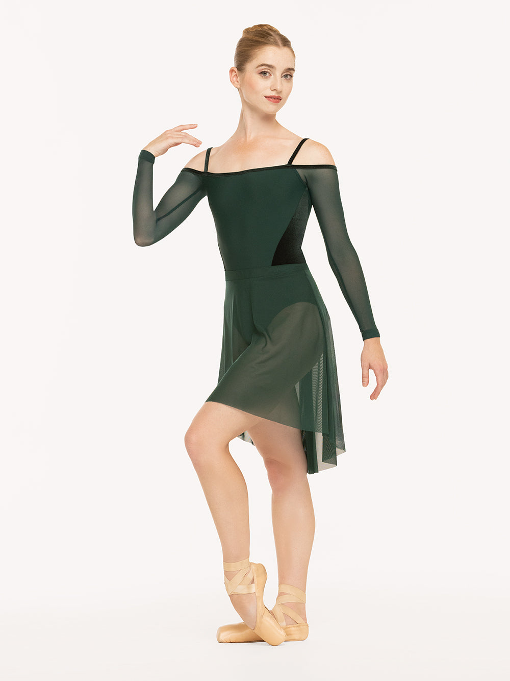 Eleve Dancewear Tatiana Leotard Kids in Alpine color, detail front view of dancer posing
