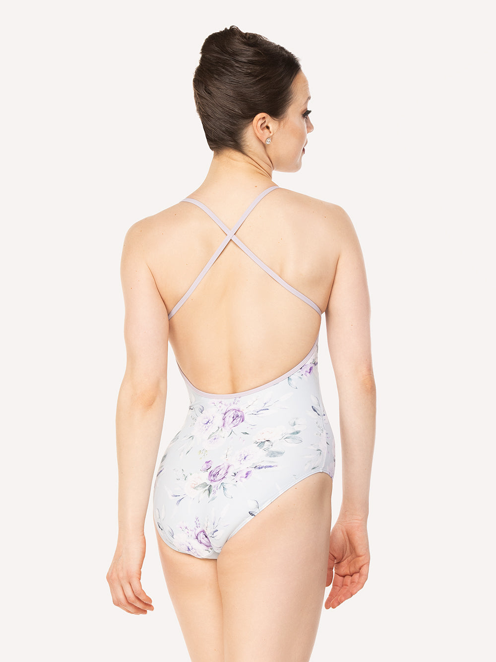 Eleve Dancewear Rachel Leotard in Moonlit Garden Baby Blue print color, back view