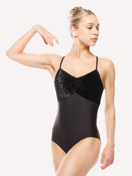 Mackenzie Leotard Black Crushed Velvet Mesh Back RTW
