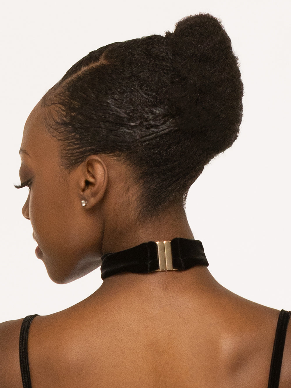Eleve Dancewear Choker in Black color, back close detail view of model posing