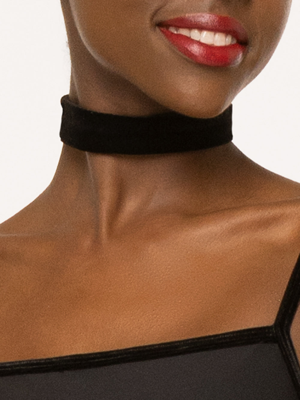 Eleve Dancewear Choker in Black color, front close detail view of model posing