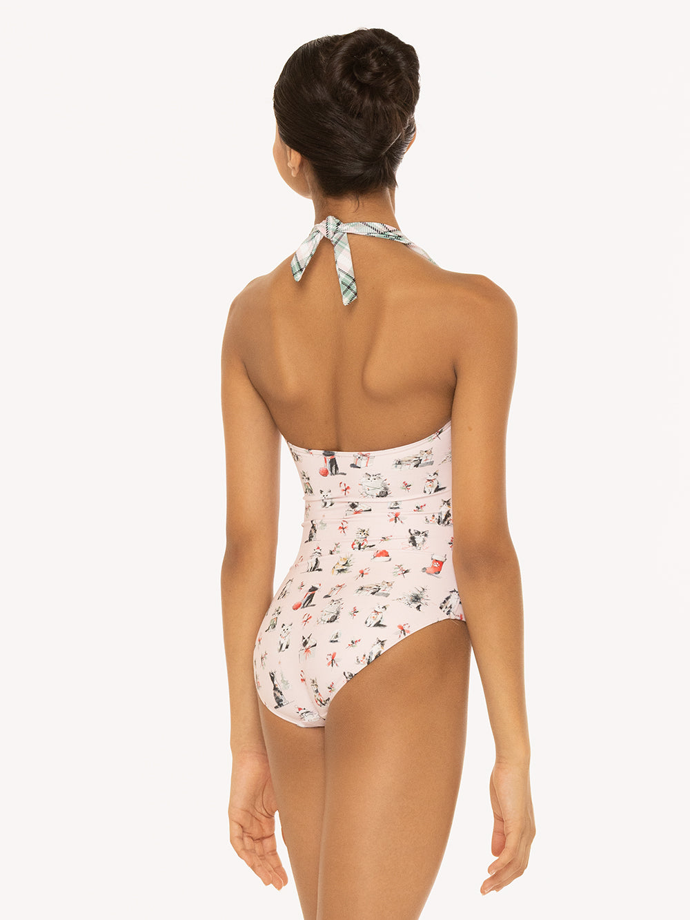 Eleve Dancewear Caitlin Leotard in Christmas Cats print, back view