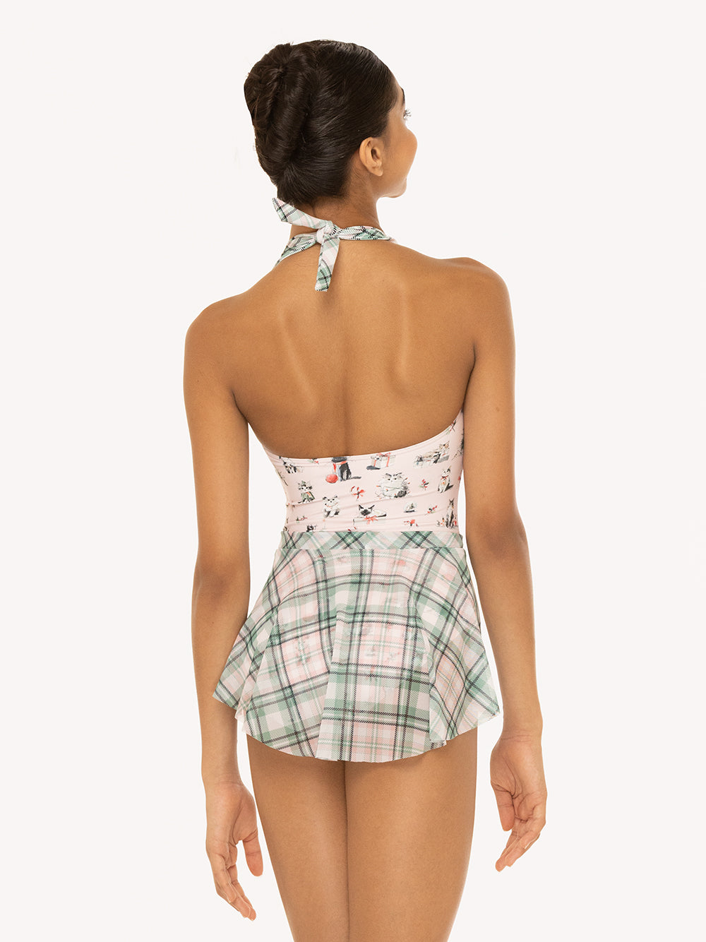 Eleve Dancewear Hipster Skirt in Pink Plaid Mesh print, detail back view