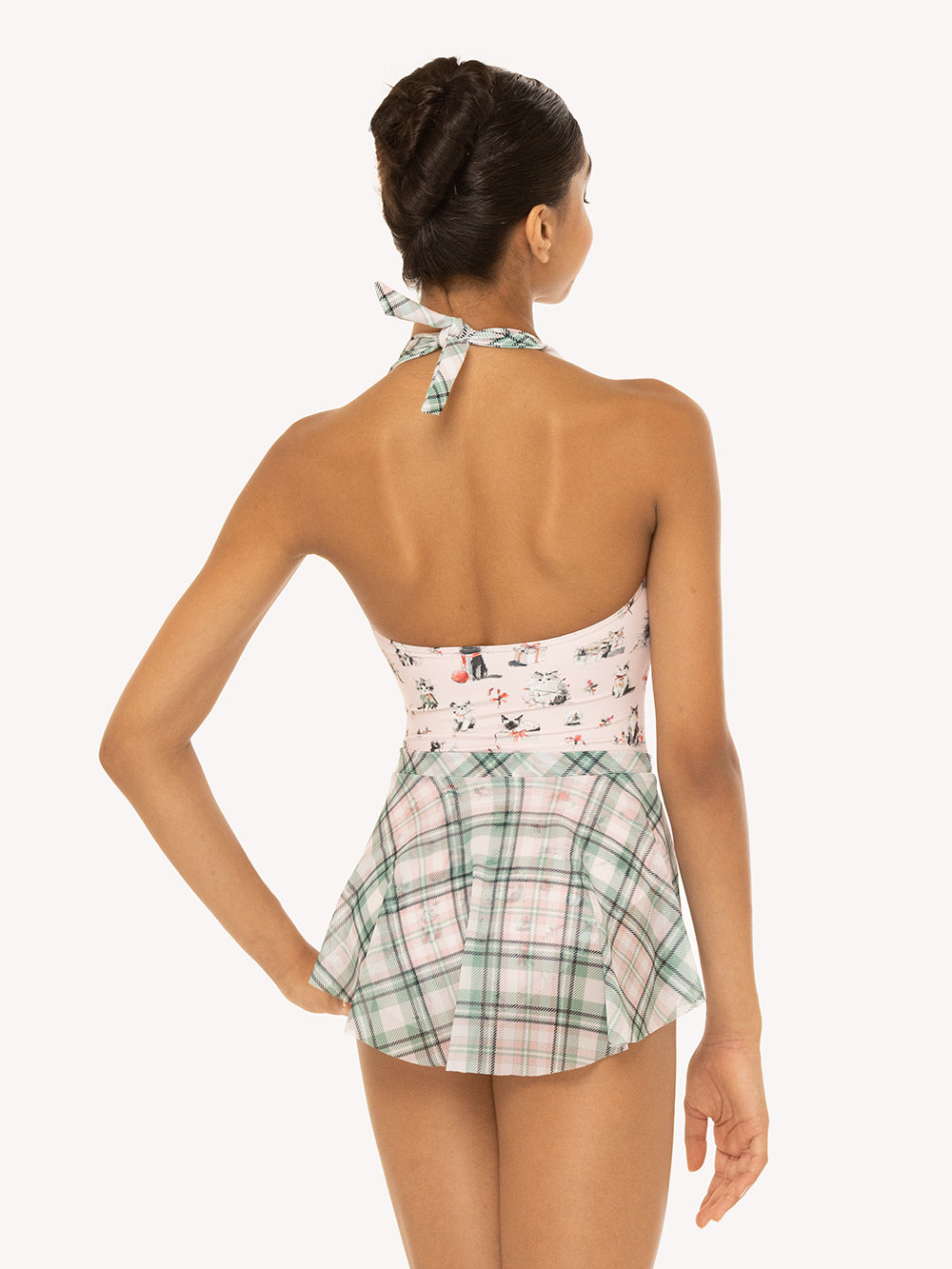 Eleve Dancewear Hipster Skirt in Pink Plaid Mesh print, back view