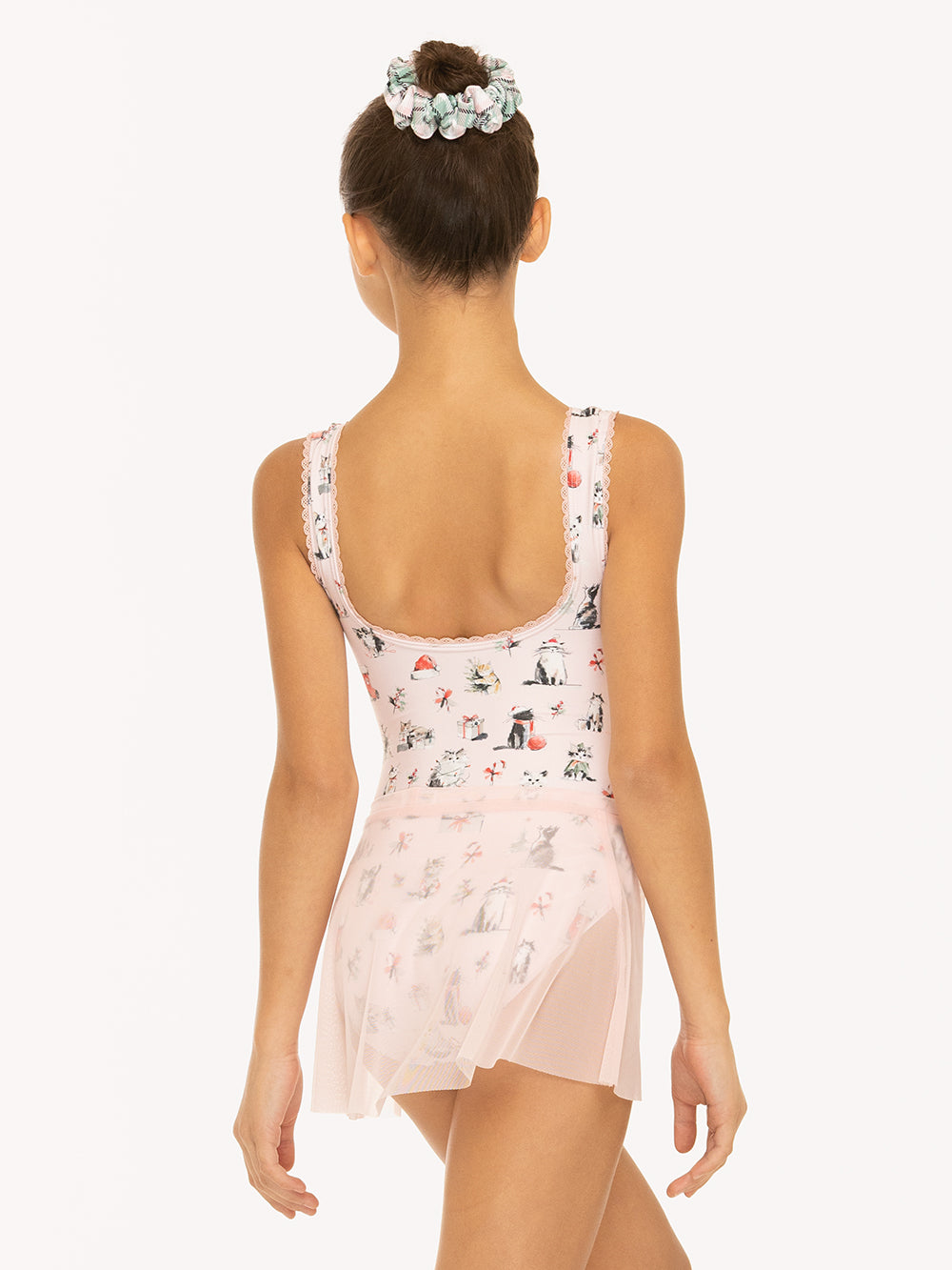 Eleve Dancewear Lina Leotard in Christmas Cats print, detail back view