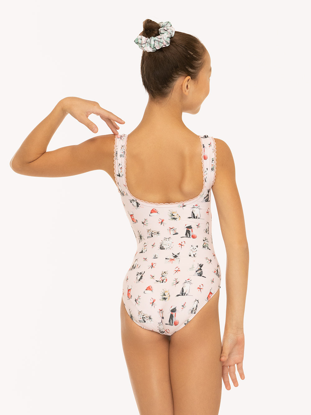 Eleve Dancewear Lina Leotard Kids in Christmas Cats print, back view