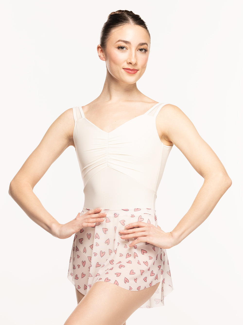 Eleve Dancewear Calla Skirt Hearts in Cream Mesh print color, front view