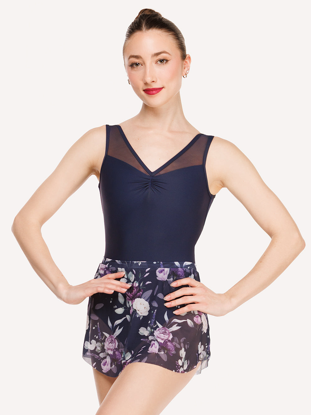 Eleve Dancewear Tulip Skirt in Moonlit Garden Eclipse Mesh print color, front detail view
