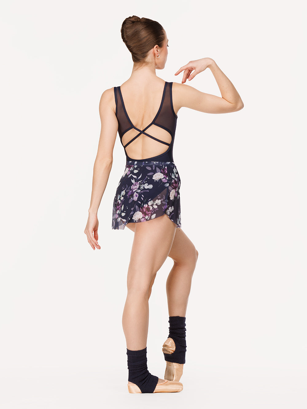 Eleve Dancewear Stirrup Ankle Warmers Knit Kids in Dark Navy color, back view