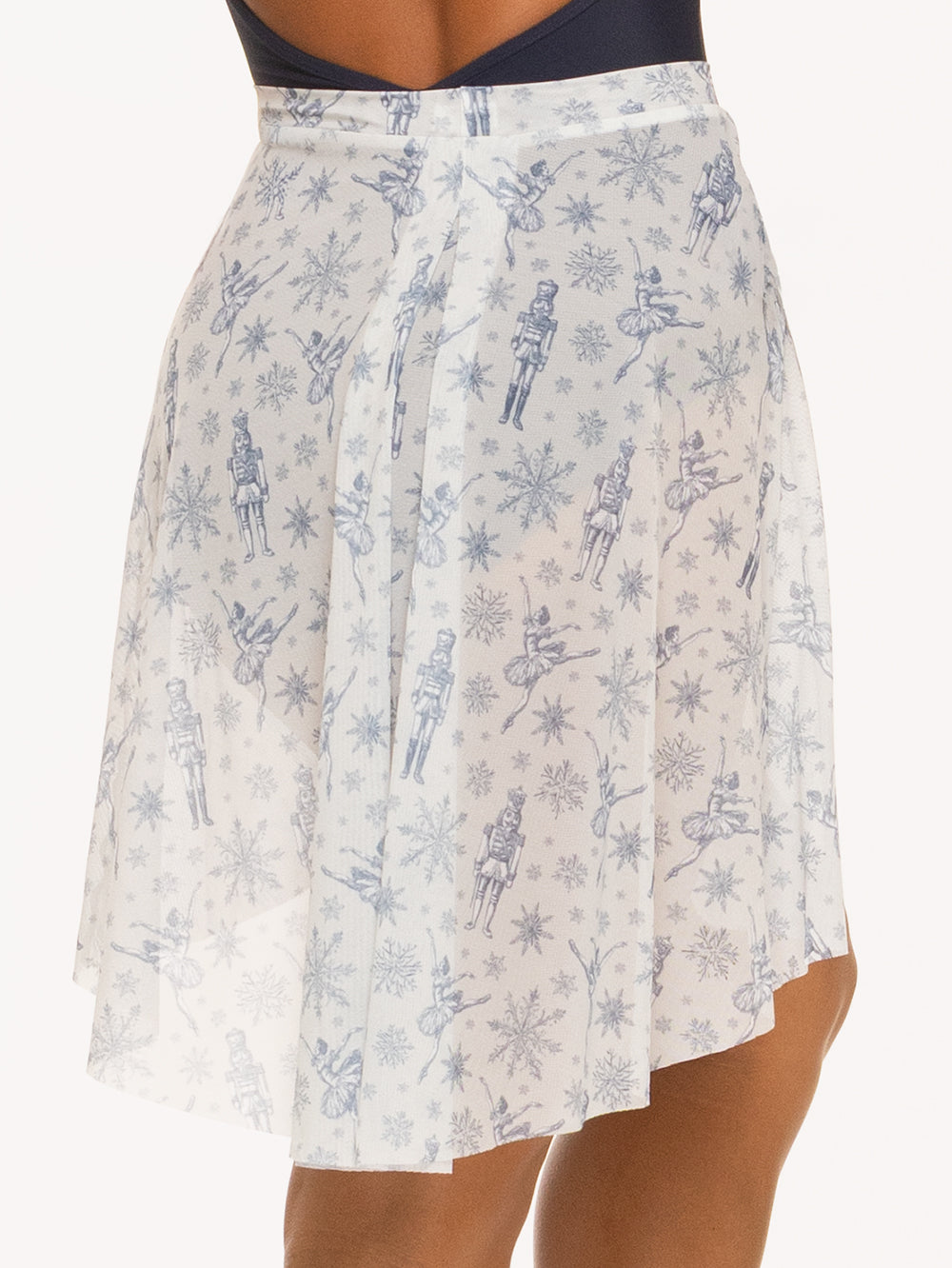Eleve Dancewear Back Tuck Skirt in Snow Scene Mesh print, back close view