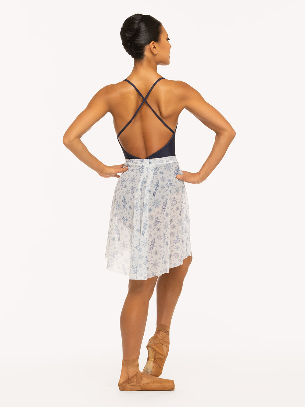 Eleve Dancewear Back Tuck Skirt in Snow Scene Mesh print, back view
