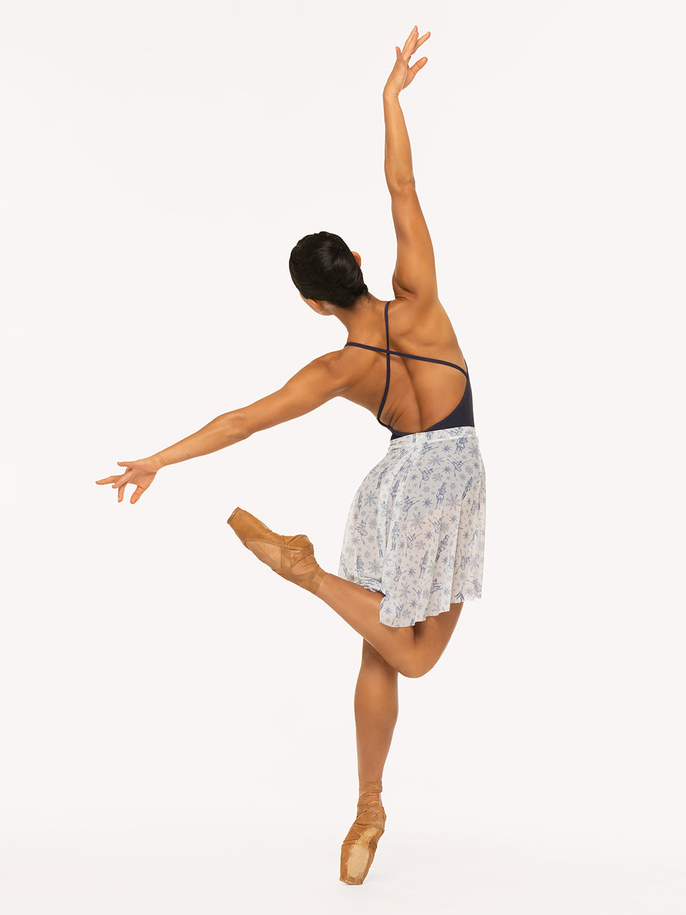 Eleve Dancewear Back Tuck Skirt Kids in Snow Scene Mesh print, back detail view