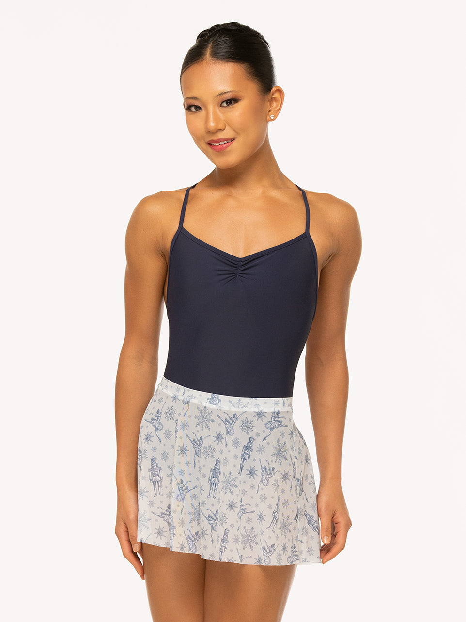 Eleve Dancewear Winni Skirt Kids in Snow Scene Mesh print, front detail view