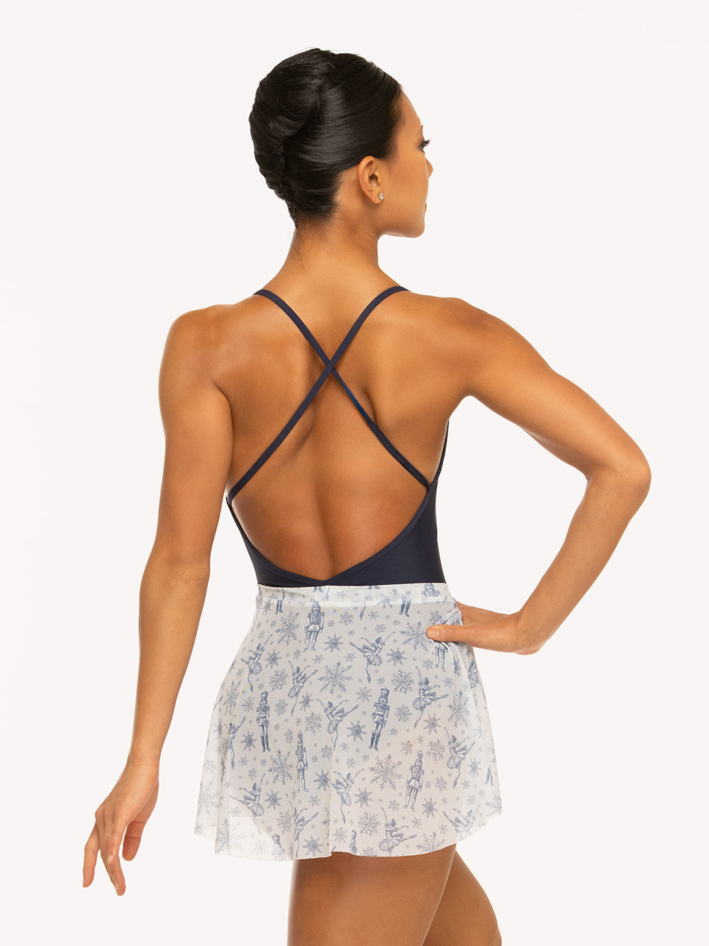 Eleve Dancewear Winni Skirt in Snow Scene Mesh print, back detail view