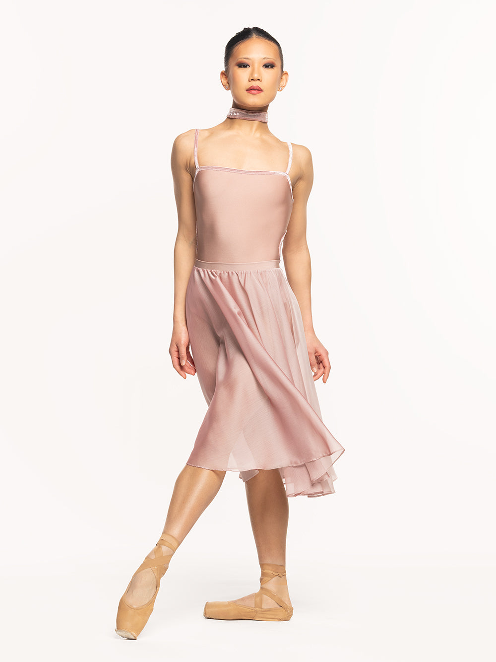 Eleve Dancewear Choker in Dusty Rose Crushed Velvet print color fabric, front view