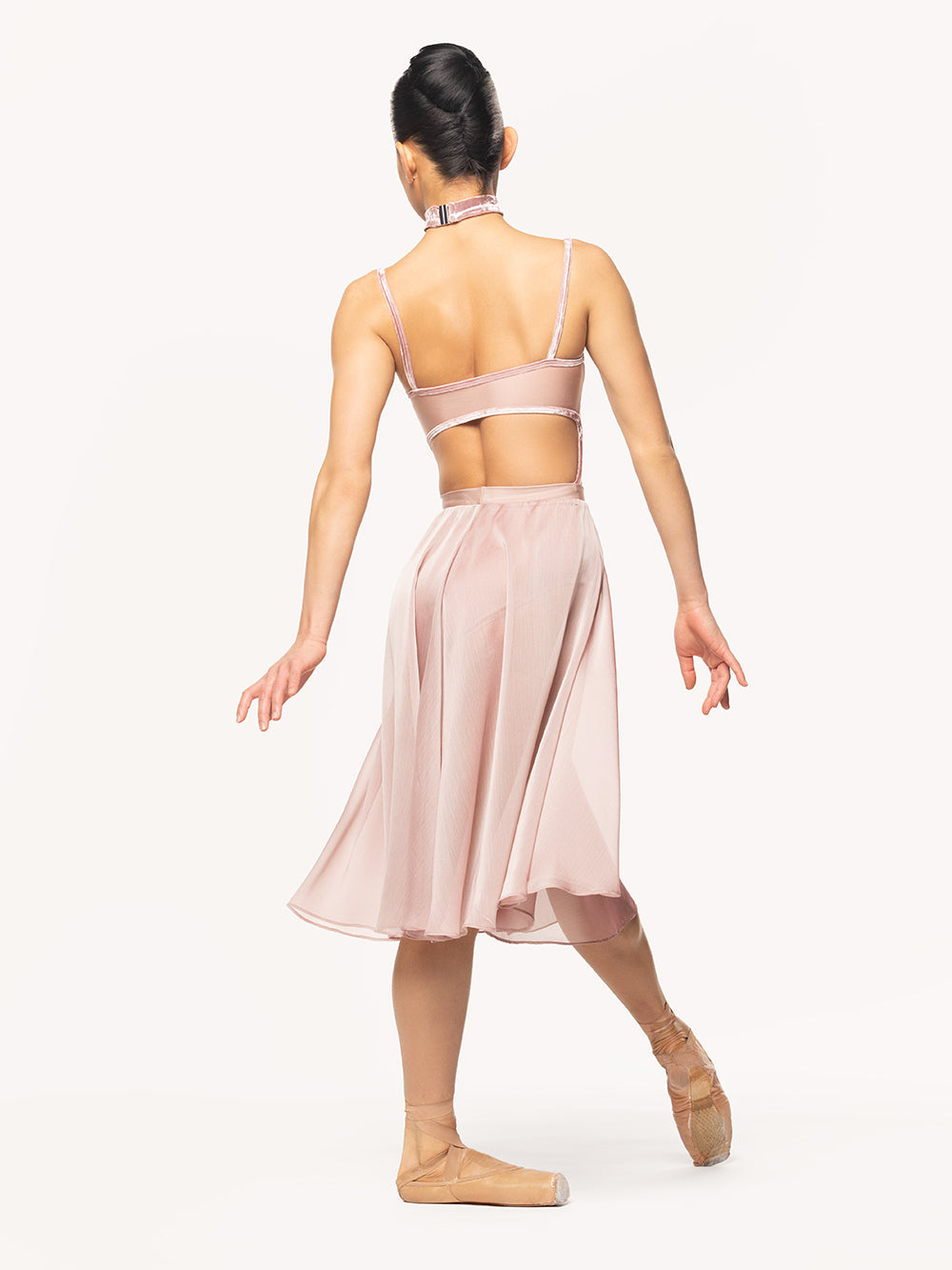 Eleve Dancewear Choker in Dusty Rose Crushed Velvet print color fabric, back view