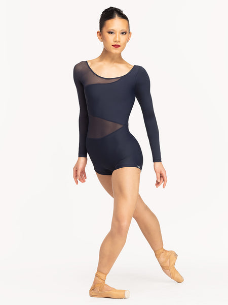 Eleve Dancewear Amelie Biketard in Eclipse color, front view. 
