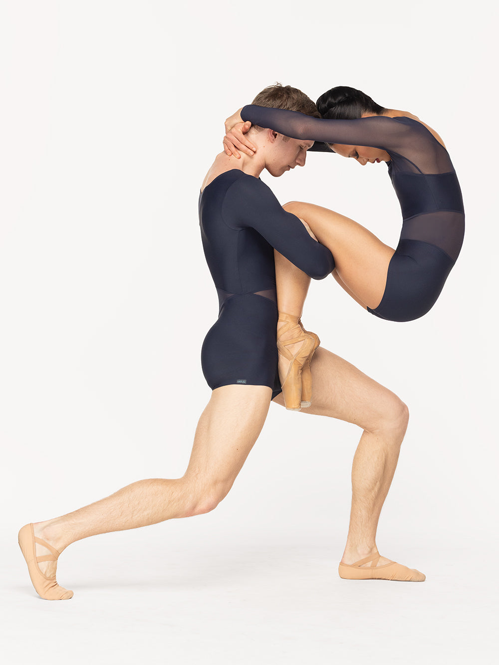 Eleve Dancewear Amelie Biketard in Eclipse color, profile view of two dancers posing