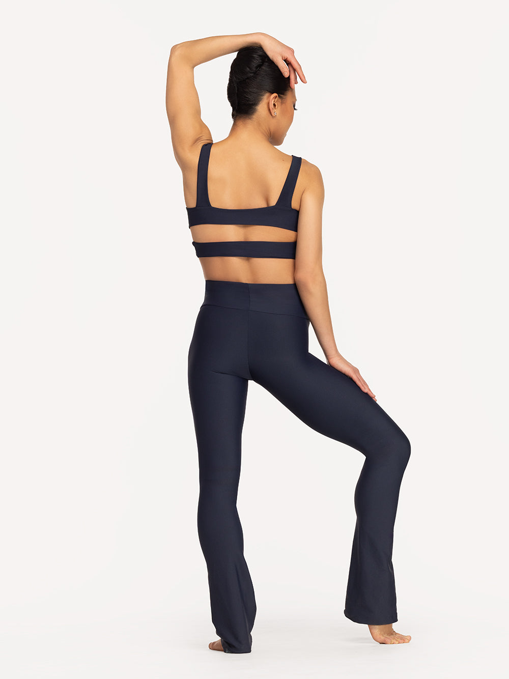 Eleve Dancewear Jackie Crop Top in Eclipse color, back detail view. 