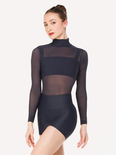 Eleve Dancewear Ashley Thong Bodysuit in Eclipse Mesh color front view