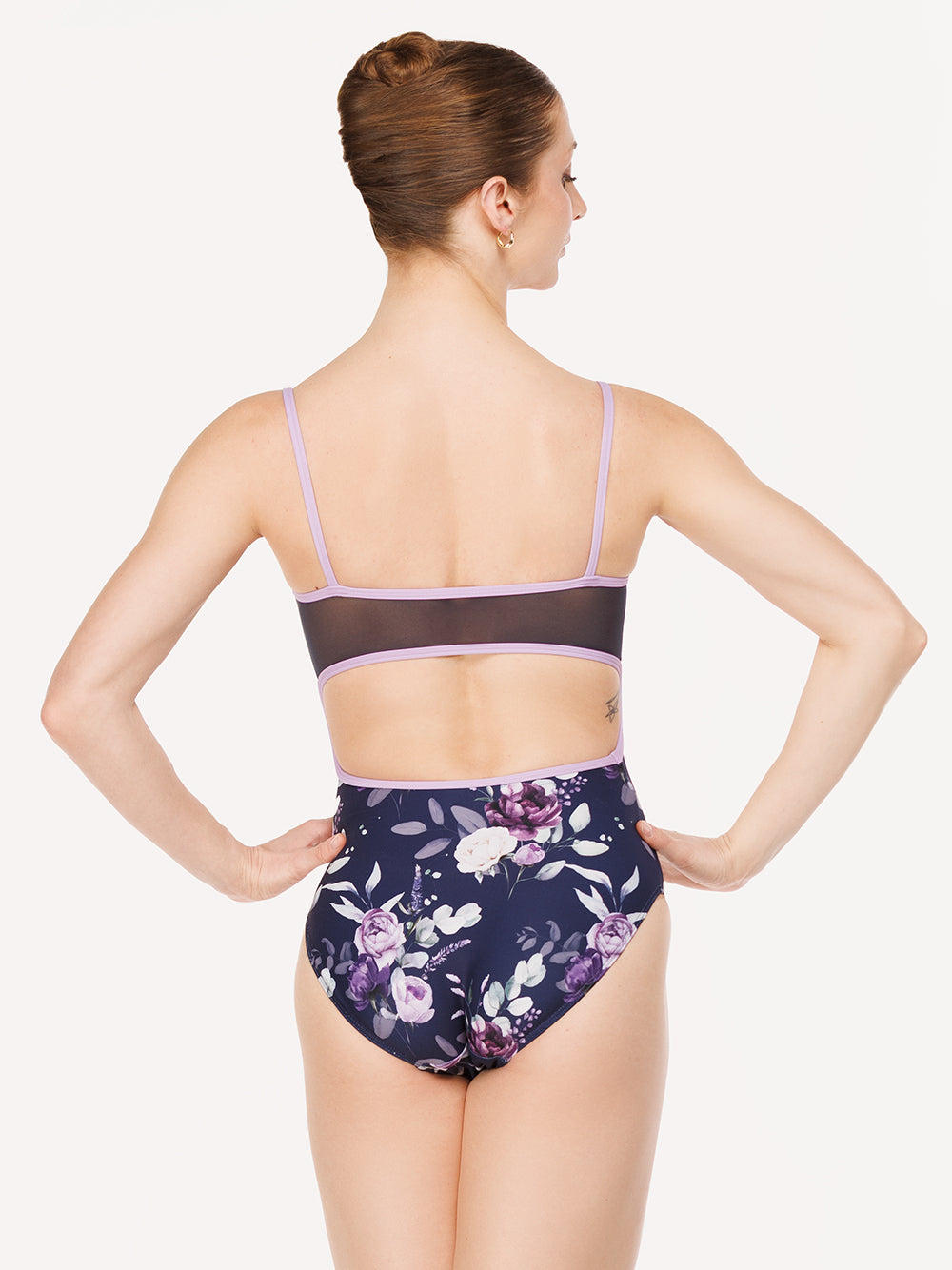 Eleve Dancewear Helena Leotard in Moonlit Garden Eclipse print color, back view