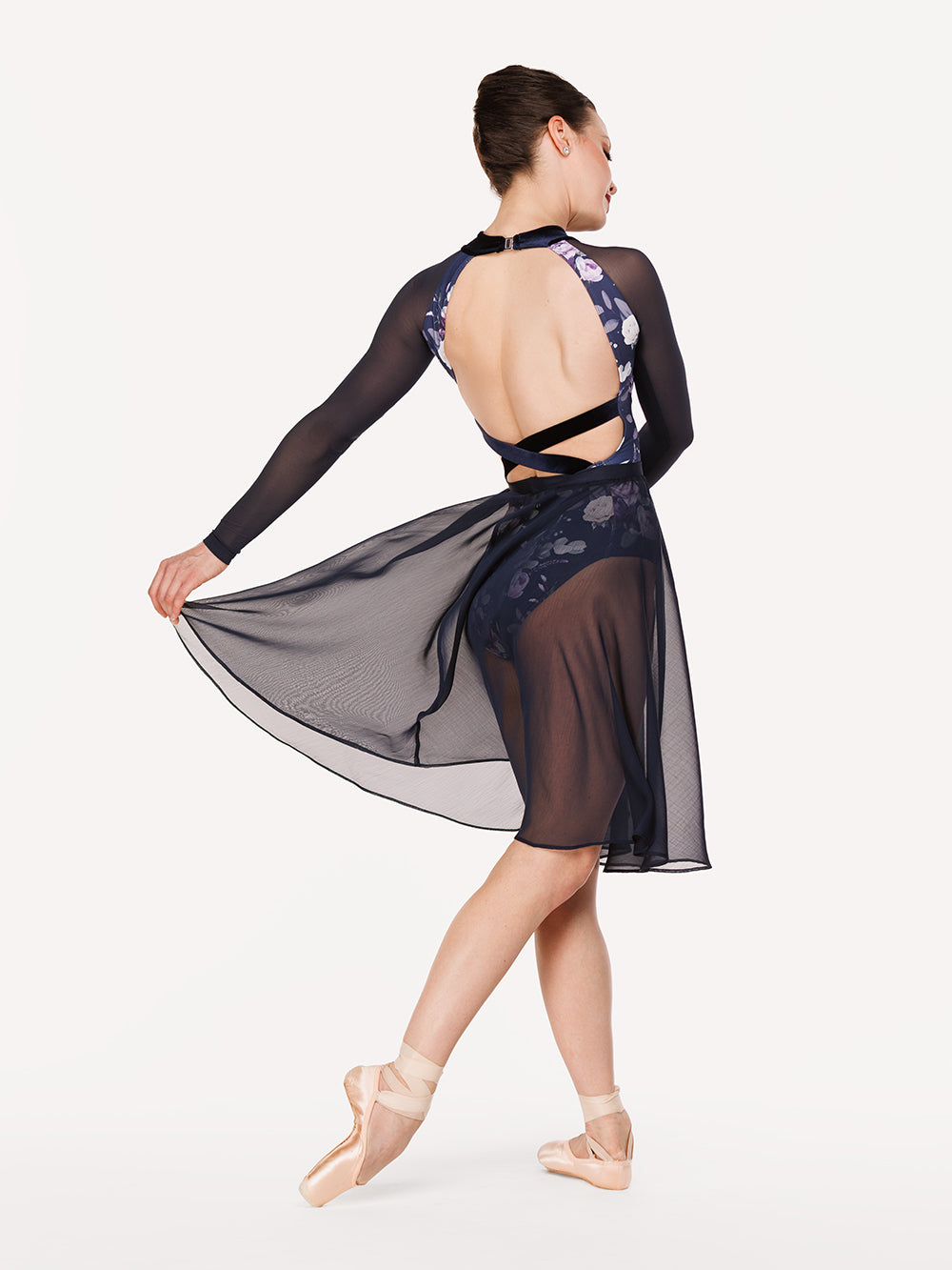 Eleve Dancewear Chiffon Rehearsal Skirt in Eclipse color, back full body view
