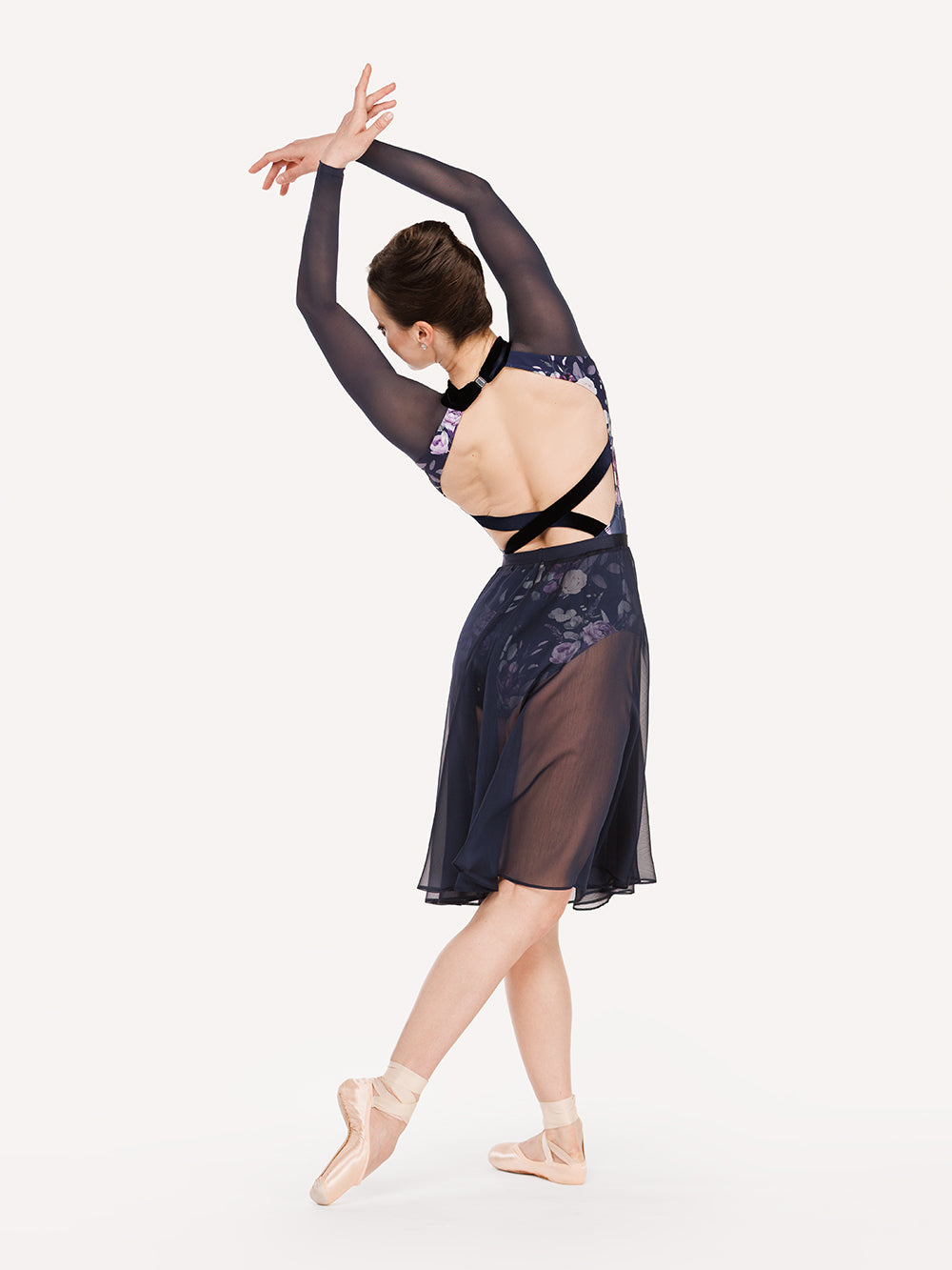 Eleve Dancewear Ivy Leotard in Moonlit Garden Eclipse print color, full body back view