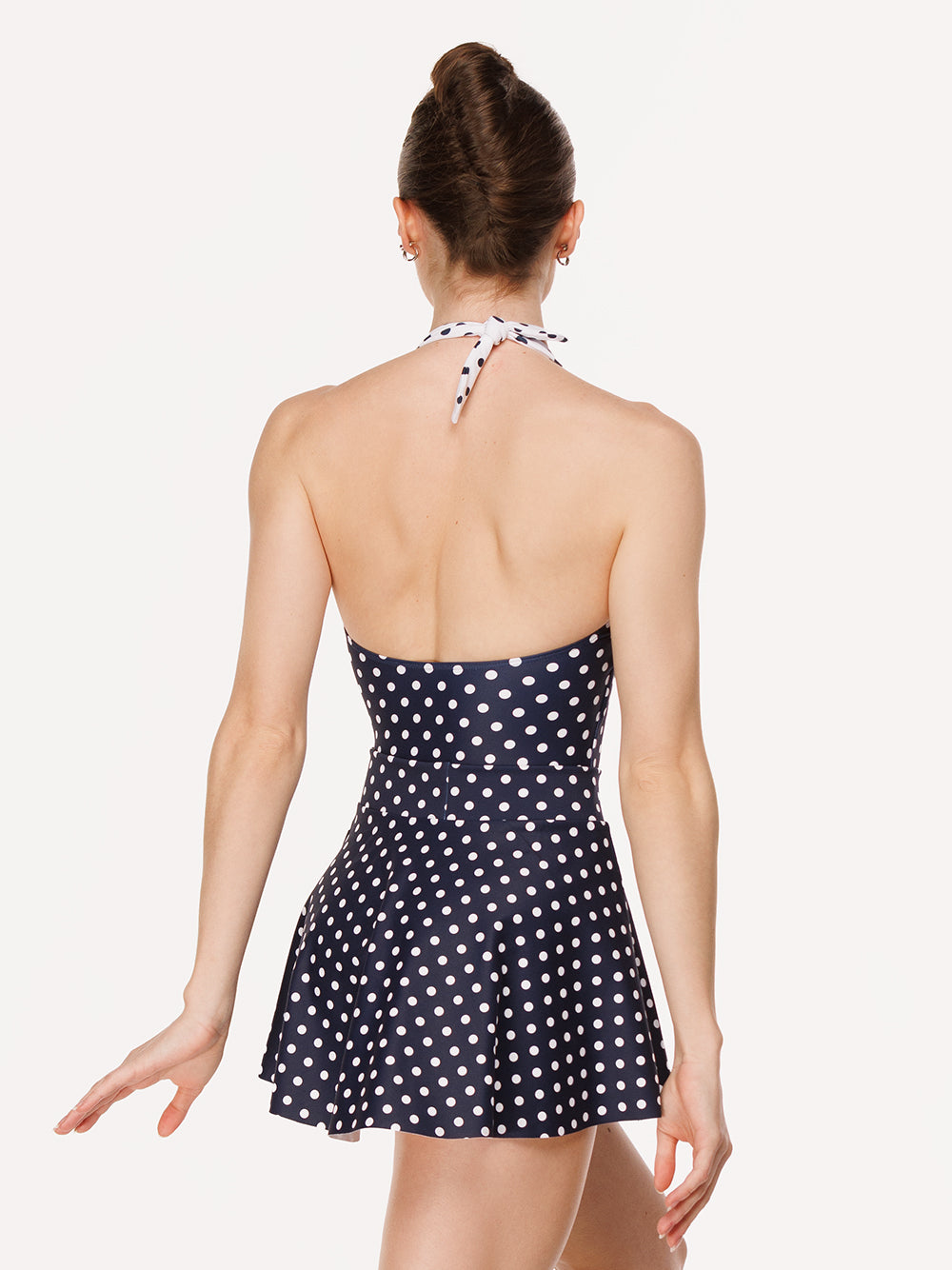 Eleve Dancewear Flare Skirt in Eclipse Polka Dot print color, back view
