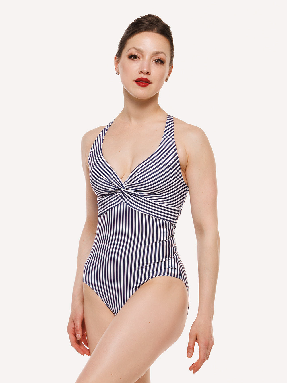 Eleve Dancewear Theresa Leotard in Eclipse Stripes print color, front view