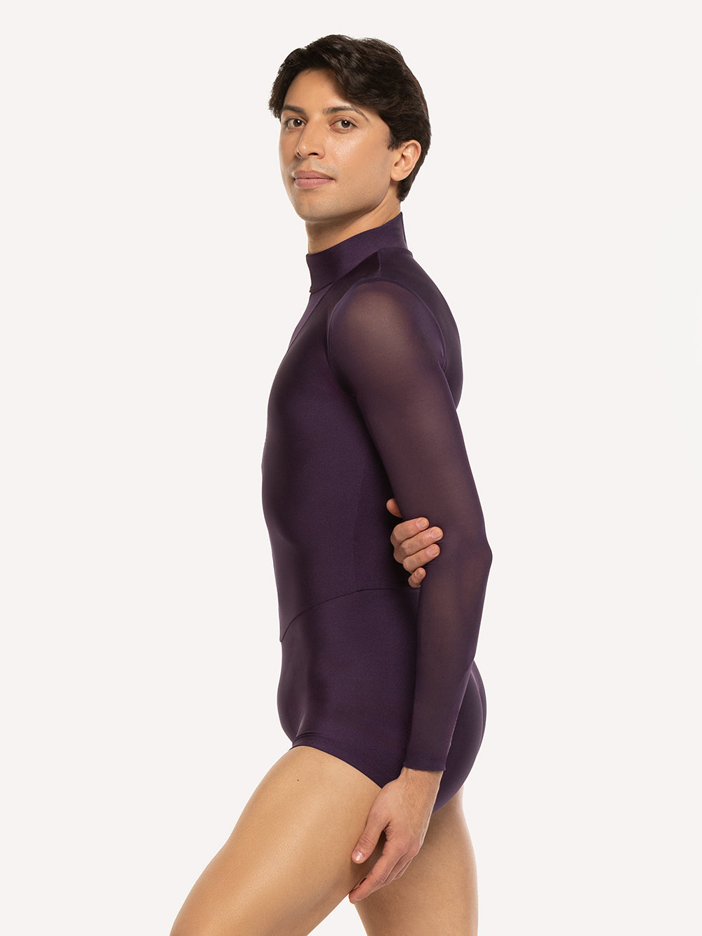 Eleve Dancewear Luke Biketard in Eggplant color, profile view