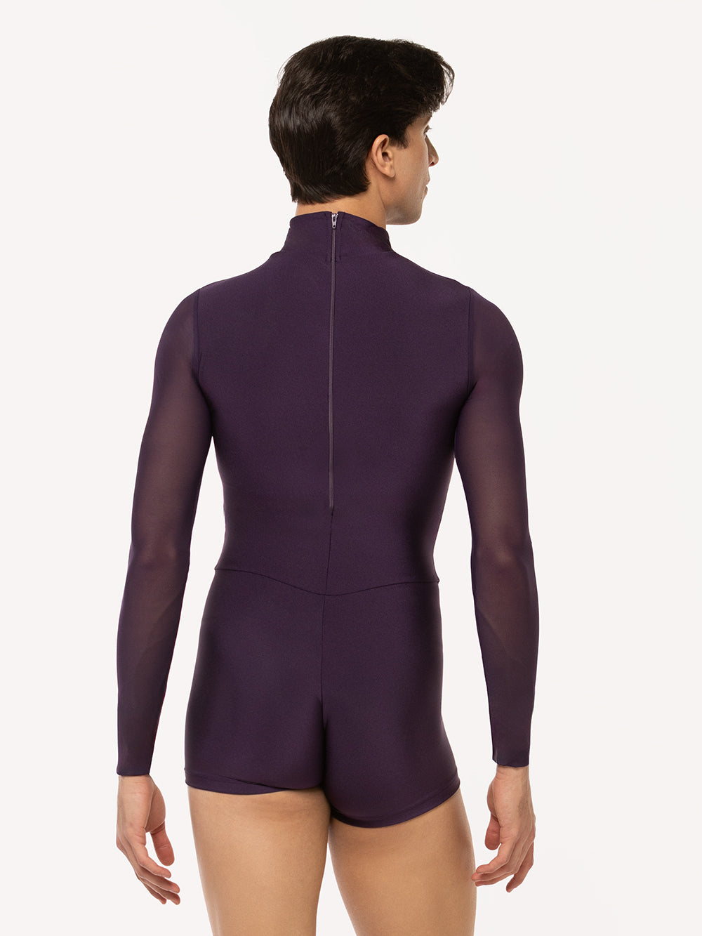 Eleve Dancewear Luke Biketard in Eggplant color, back view