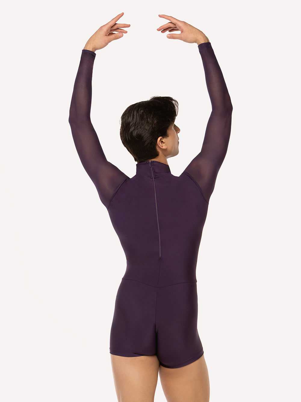 Eleve Dancewear Luke Biketard in Eggplant color, back detail view