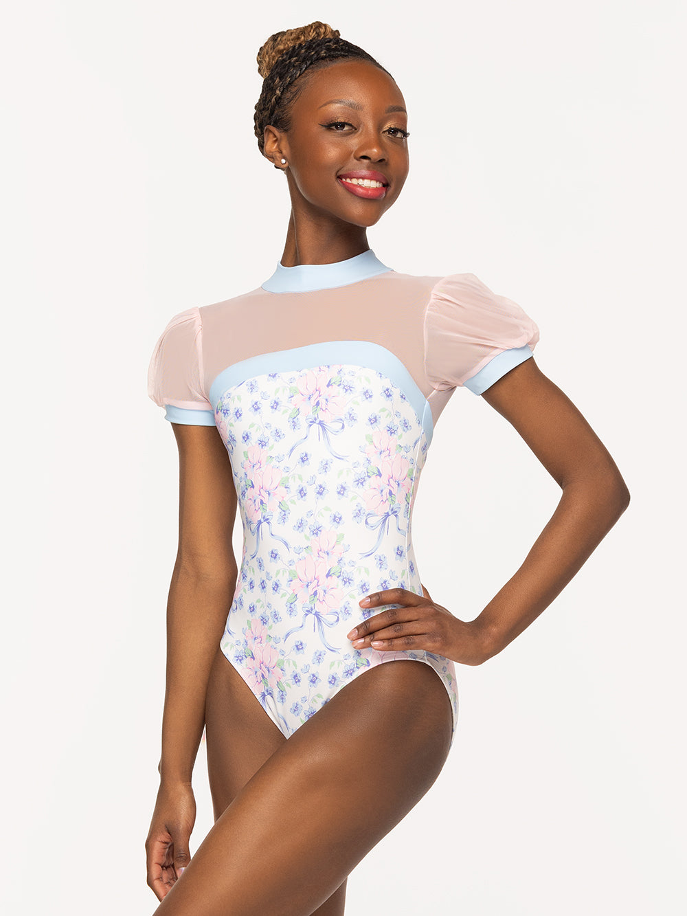 Eleve Dancewear Grace Leotard in Encore print, front view