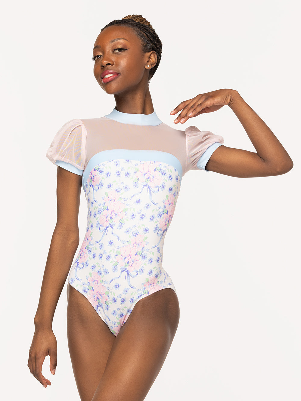 Eleve Dancewear Grace Leotard Kids in Encore print, detail front view