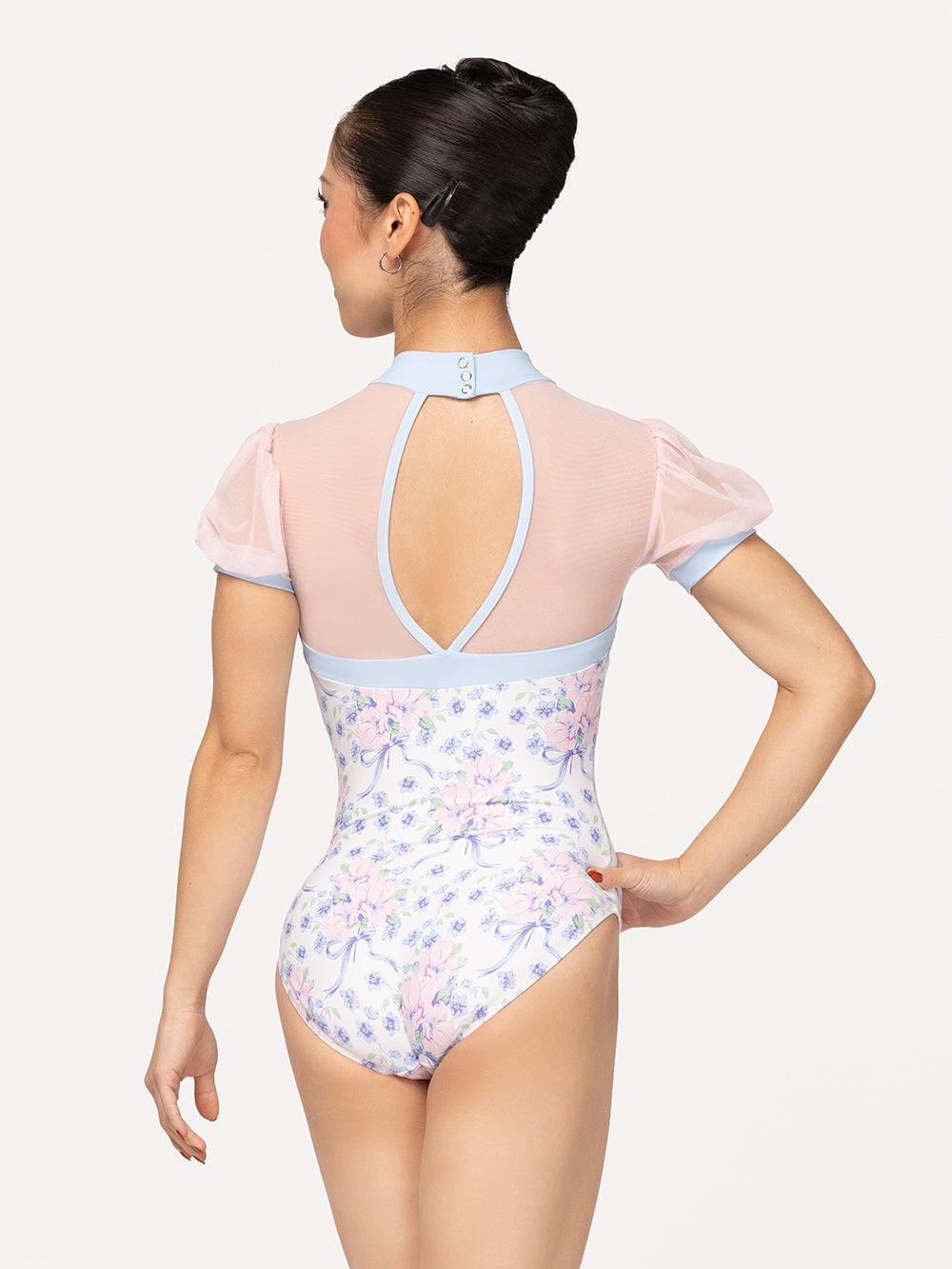 Eleve Dancewear Grace Leotard in Encore print, back detail view