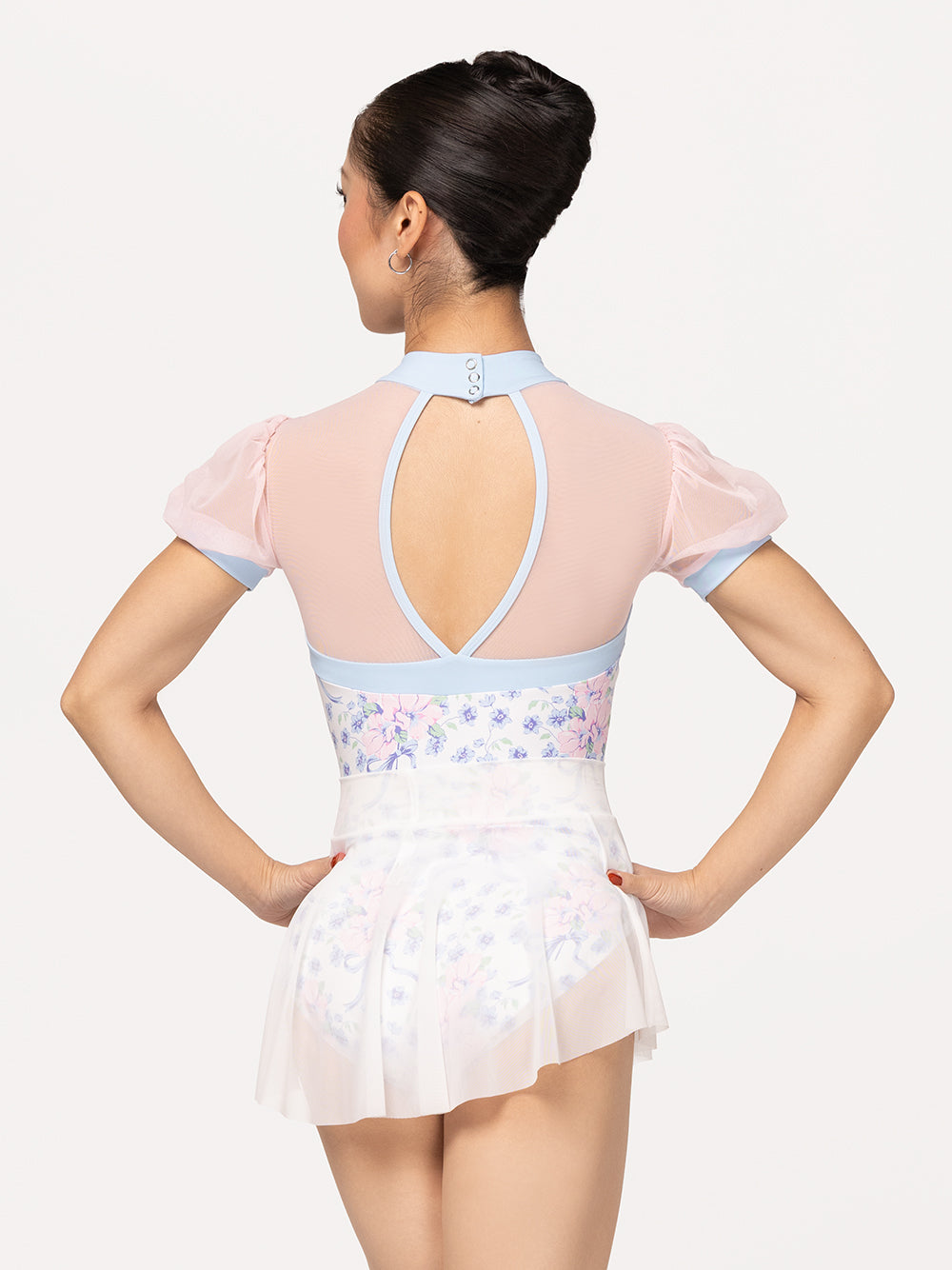 Eleve Dancewear Grace Leotard in Encore print, back view detail