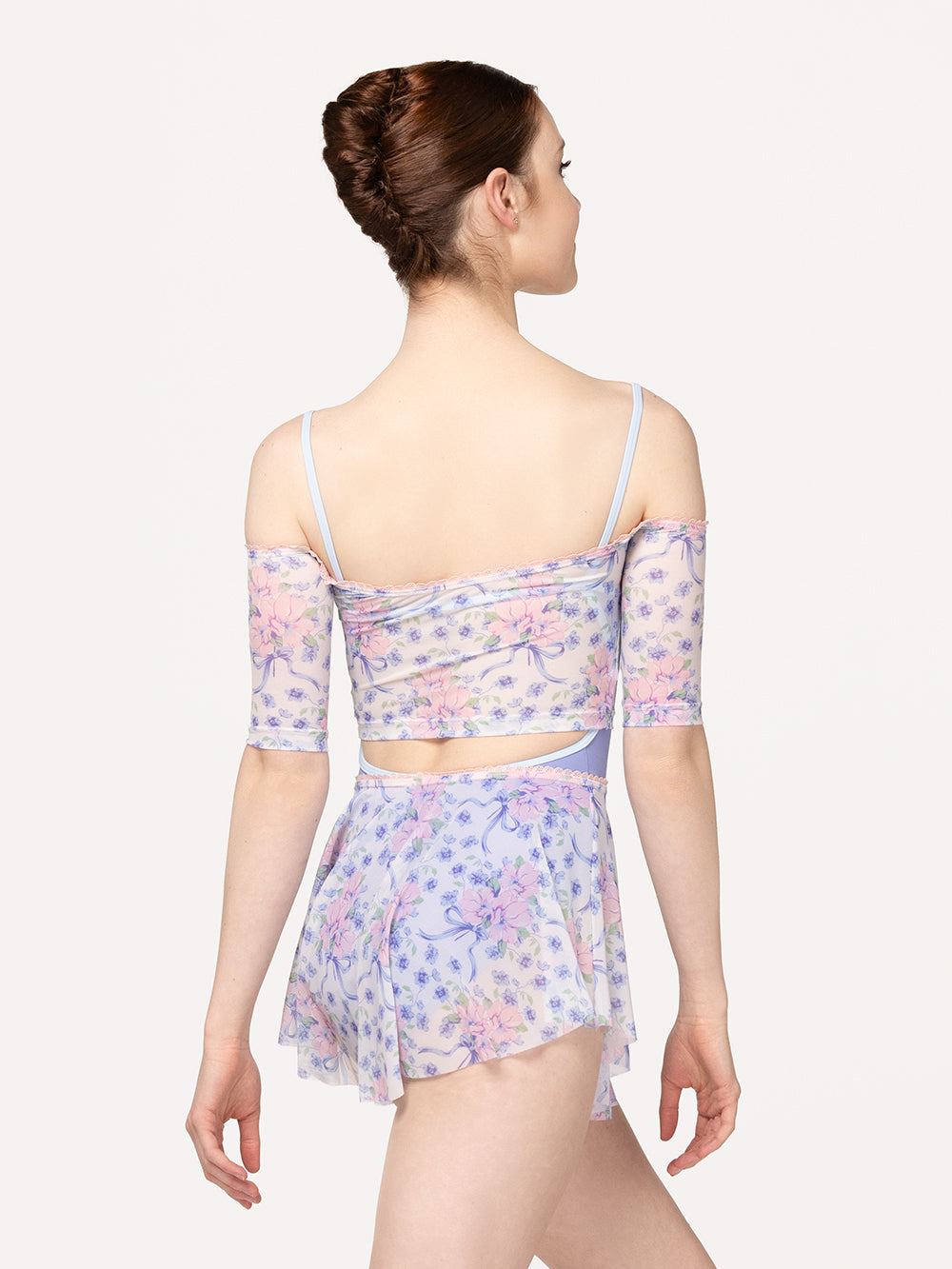 Eleve Dancewear Candy Leotard in Twilight color, back view detail of dancer posing