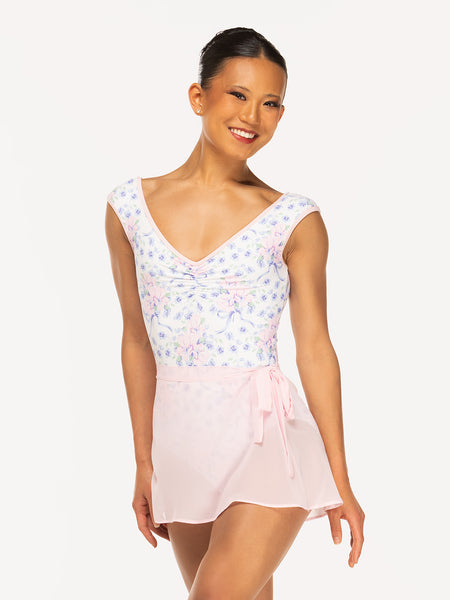Eleve Dancewear Chiffon Mini Tie Skirt in Light Pink color, front view