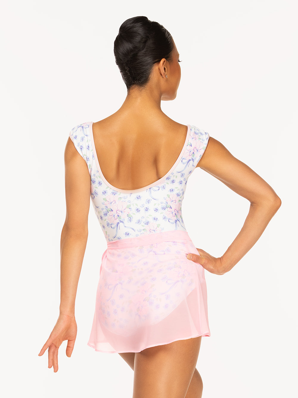 Eleve Dancewear Sophia Leotard Kids in Encore print, back view detail 