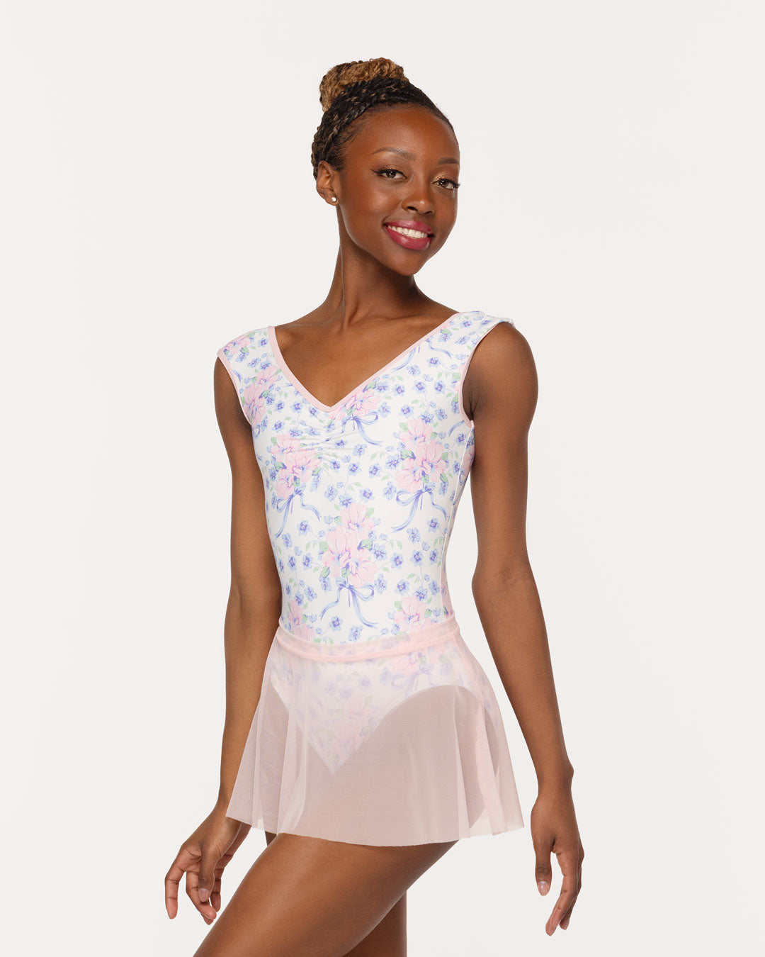 Eleve Dancewear Sophia Leotard in Encore print, front view