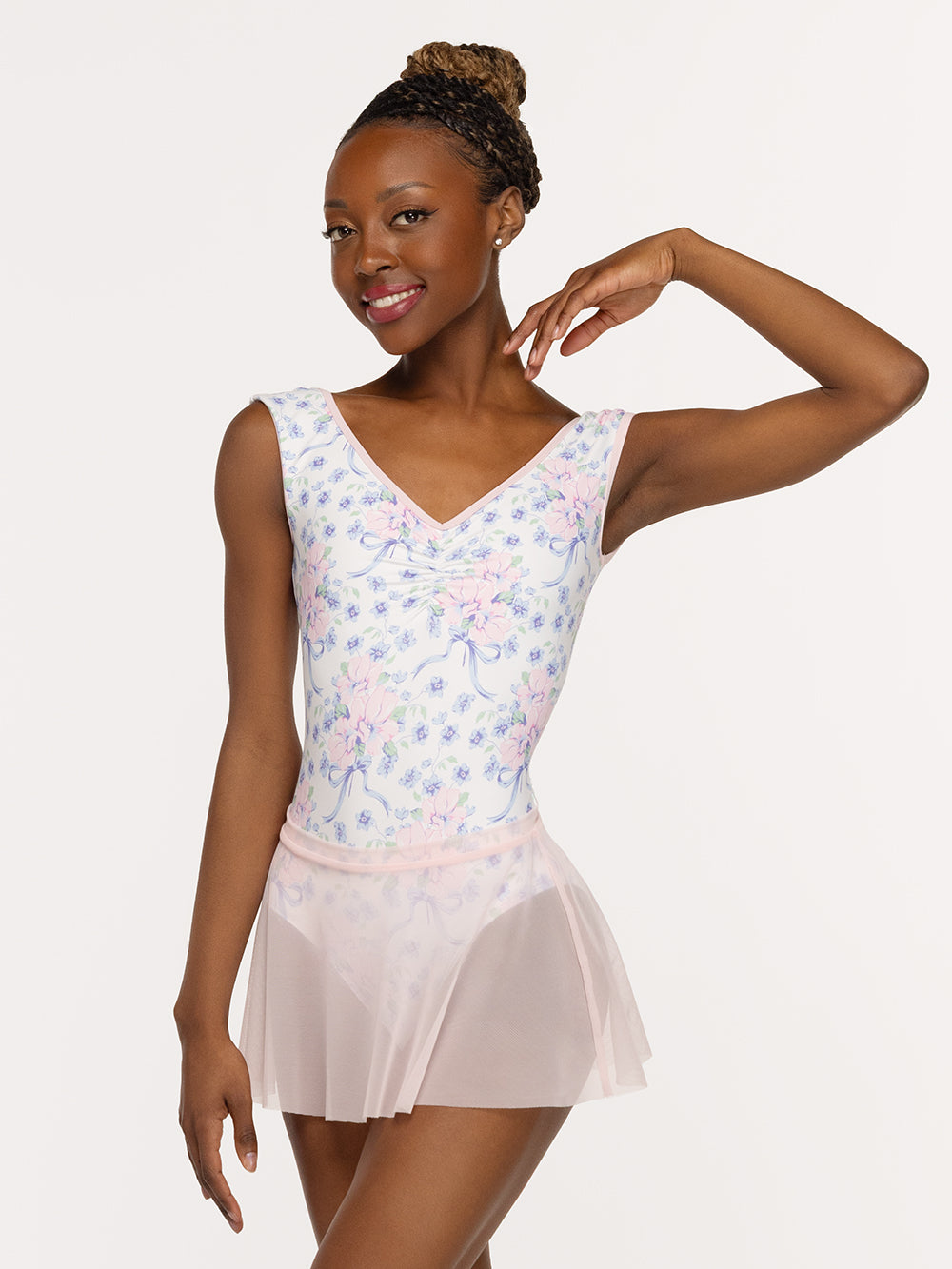 Eleve Dancewear Flare Skirt Kids in Light Pink Mesh color, detail front view