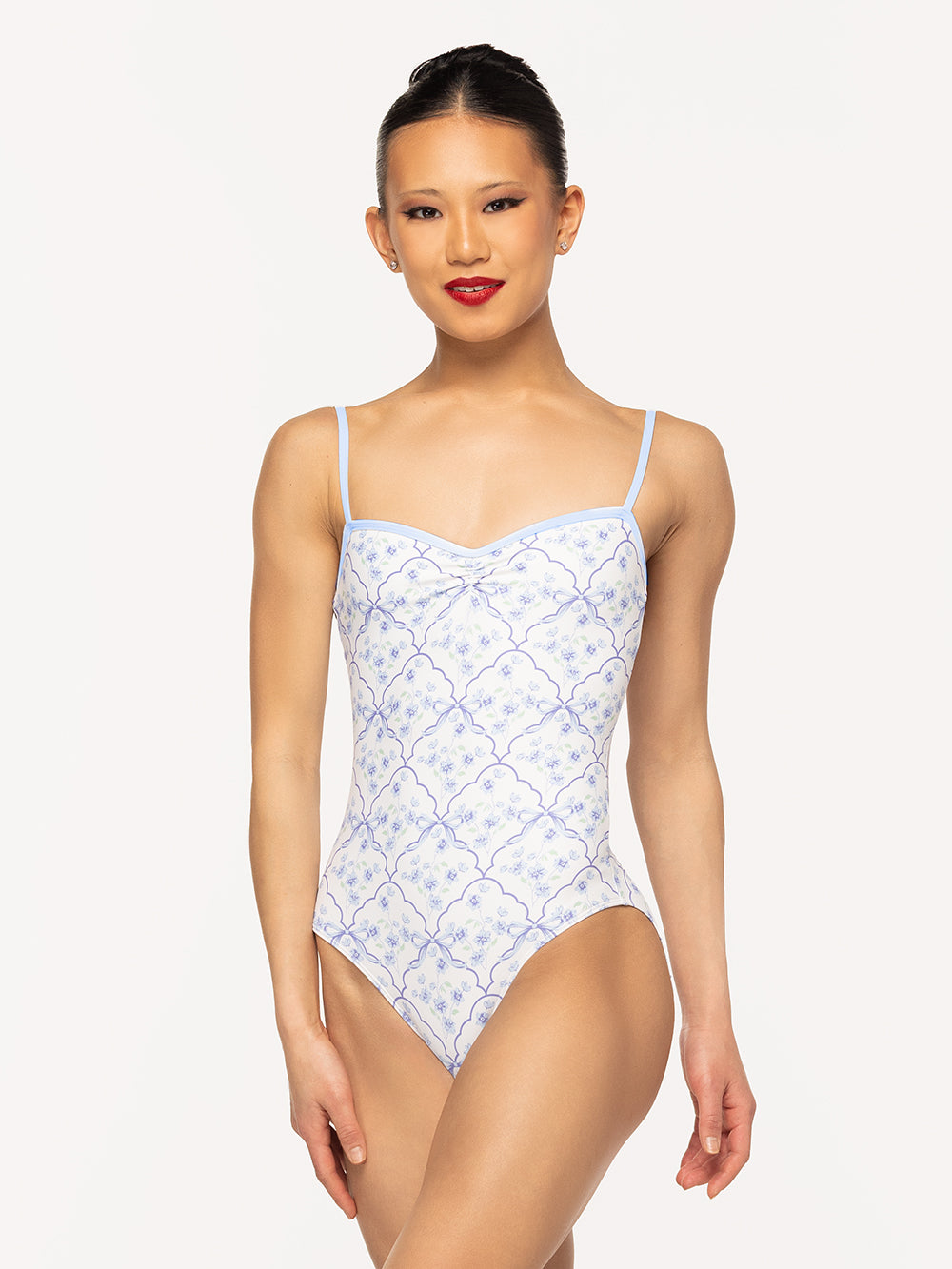 Eleve Dancewear Jillian Leotard Kids in Final Bow print, front view