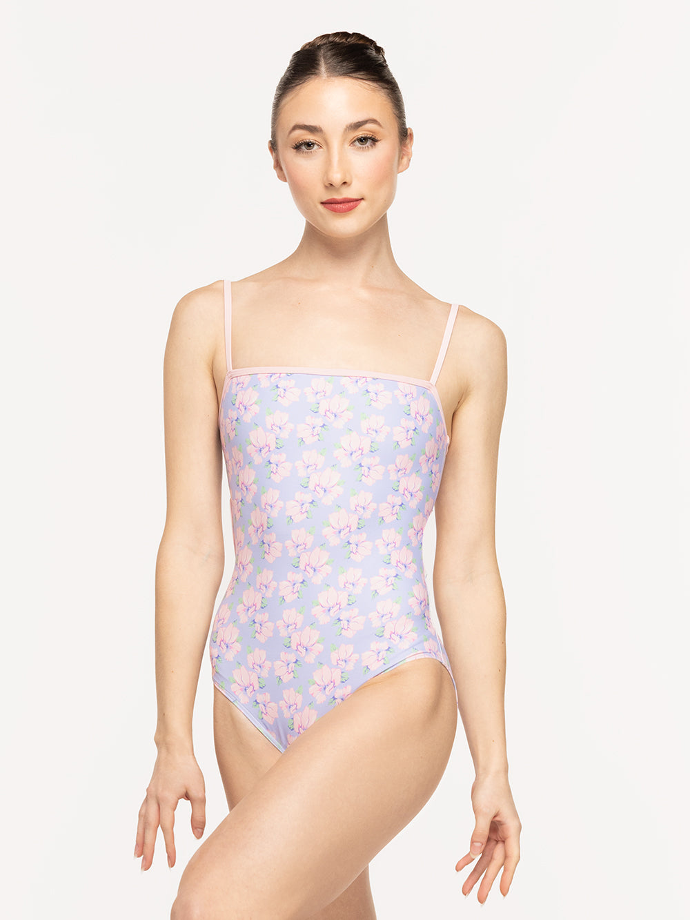 Eleve Dancewear Helena Leotard Kids in Flower Toss print, front view detail