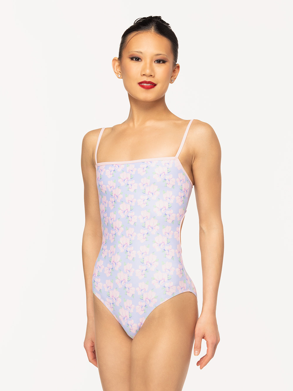 Eleve Dancewear Helena Leotard in Flower Toss print, front view detail