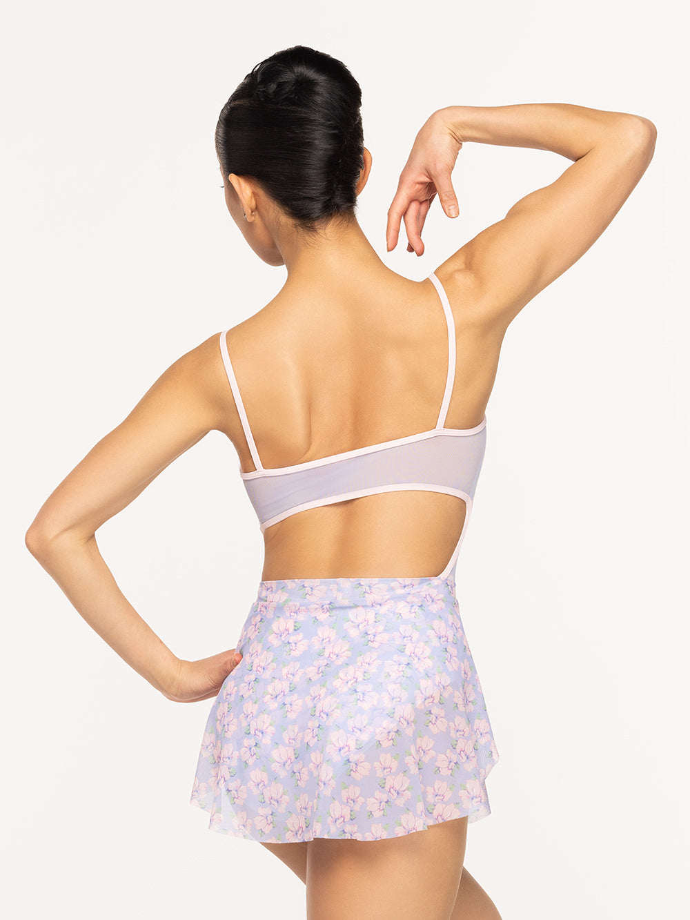Eleve Dancewear Helena Leotard and Petal Skirt in Flower Toss print, back view