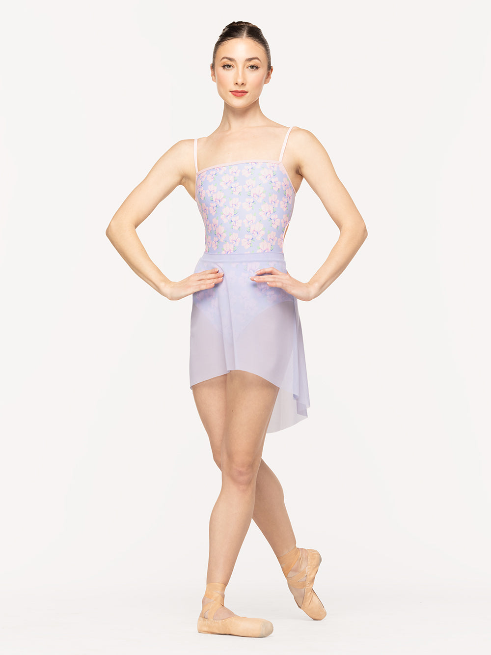 Eleve Dancewear Helena Leotard in Flower Toss print, front detail view